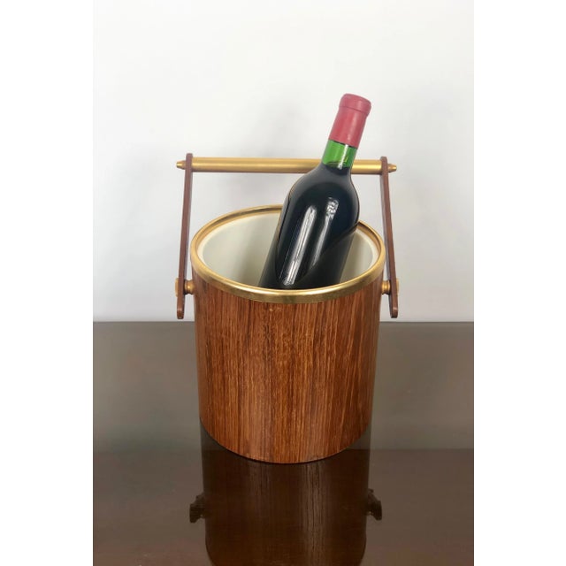 Gold Metal & Teak Ice Bucket Holder, Italy, 1960s For Sale - Image 3 of 14