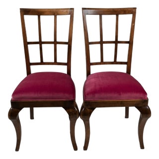Vintage Art Deco Dining and Salon Chairs in Dark Pink Velvet with Wooden Frames, 1930s, Set of 2 For Sale
