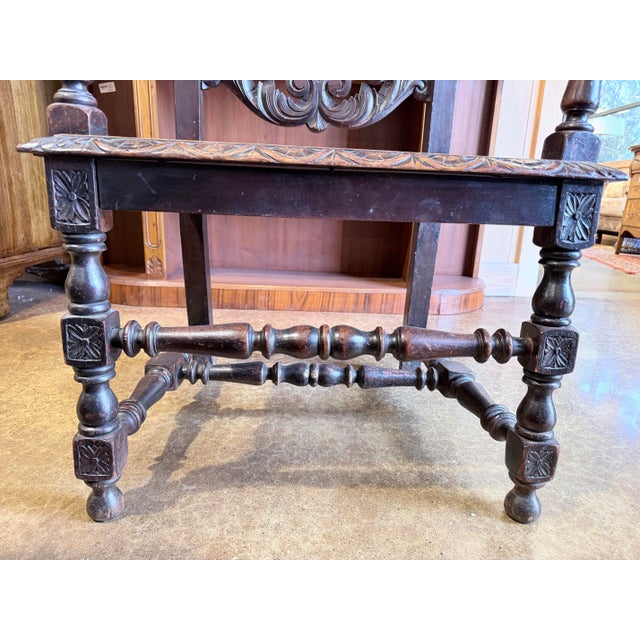 Antique Renaissance Revival Heraldic Carved Throne Chair For Sale - Image 9 of 10