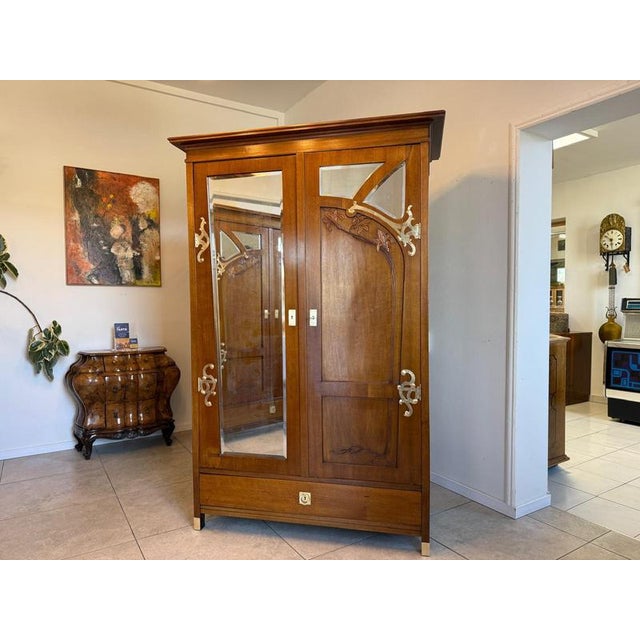Antique Art Nouveau Mirrored Wardrobe, 1890s For Sale - Image 17 of 17