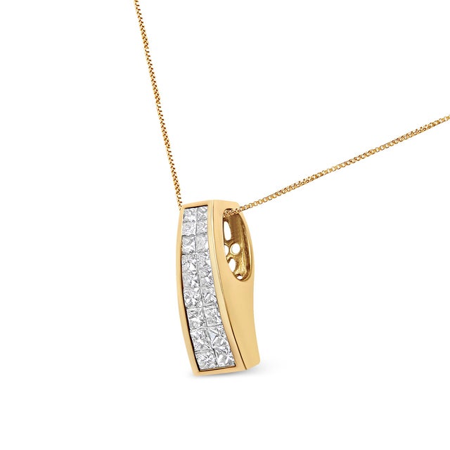 This radiant column-shaped pendant is adorned with 1 1/2 carats of princess cut diamonds for truly brilliant style. Set in...