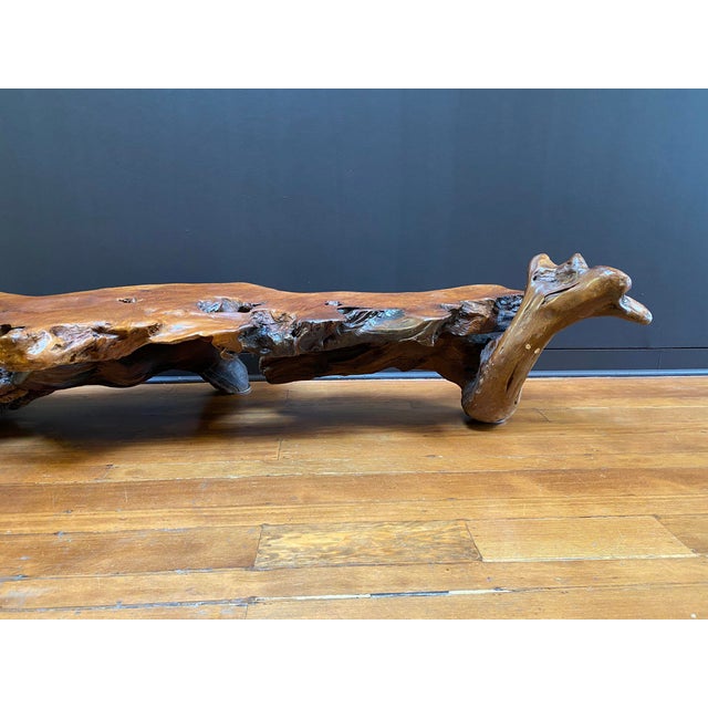Mid-Century Modern 1970's Vintage Redwood Burlwood Coffee Table / Bench For Sale - Image 3 of 8