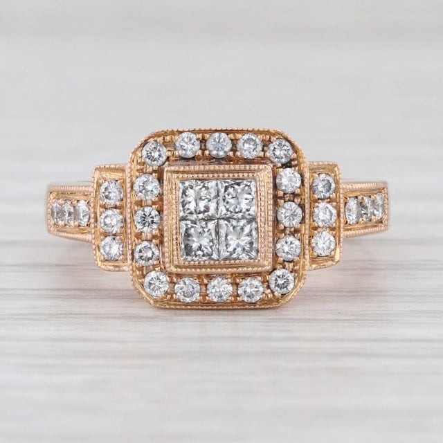 Metal 0.84ctw Diamond Halo Engagement Ring 18k Rose Gold Size 6.5-6.75 For Sale - Image 7 of 8