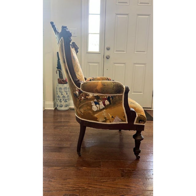 Brass Victorian Renaissance Revival Walnut Library Armchair For Sale - Image 8 of 12