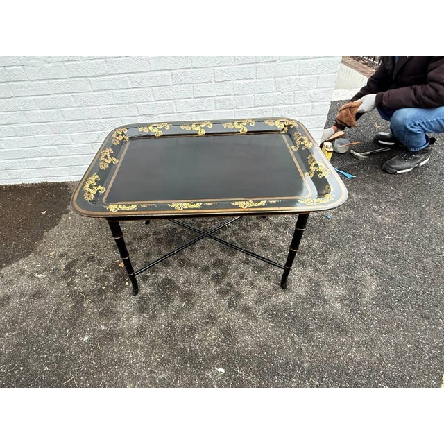 Vintage English Chinoiserie Paper Marche Style Tray Table or Coffee Table For Sale - Image 12 of 13