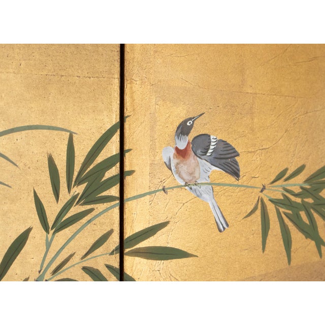 "Small Flowers and Golden Pheasant" by Kokei, Heisei Era Japanese Gold Leaf Style Painted Byobu Screen For Sale In Dallas - Image 6 of 18