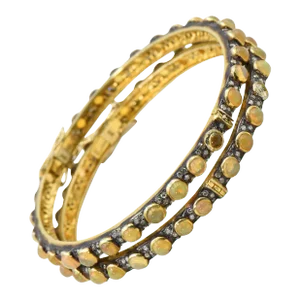 Pair of Opal Diamond Vermeil Sterling Silver Bangle Bracelets