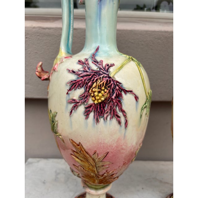 Large 19th Century Pair of Ewers Thistles Vases Delphin Massier For Sale In Austin - Image 6 of 9