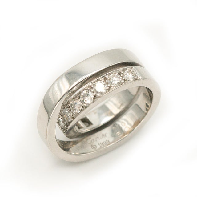 Cartier 1990s Authentic Cartier 18k White Gold Nouvelle Vogue Diamond Ring For Sale - Image 4 of 9