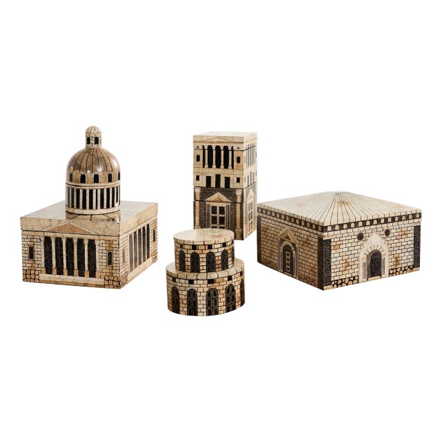 Set of Seven Neoclassical Architettura Lacquer Eggshell Boxes For Sale