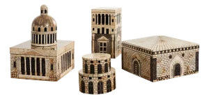 Set of Seven Neoclassical Architettura Lacquer Eggshell Boxes