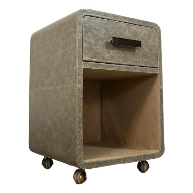 Made Goods Leather Nightstand on Brass Casters For Sale