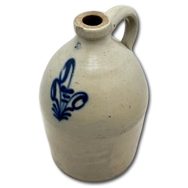 Very Nice Blue Color Hand Decorated Antique American 2 Gallon Size Stoneware Jug - Circa 1870s For Sale In Boston - Image 6 of 18