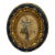 Mid‑20th Century European Ornate Rococo‑Style Ceramic Oval Frame — Painted Gold & Blue With Floral Botanical Silk‑Screen Print For Sale