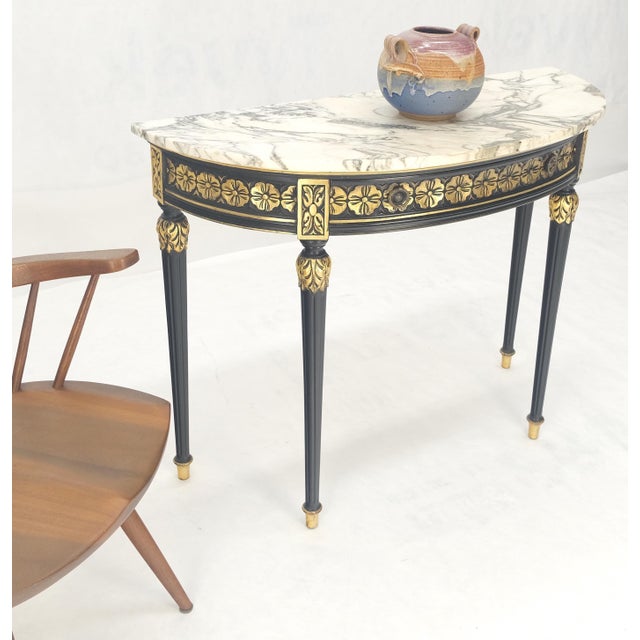 Maitland - Smith Demilune Marble Top One Drawer French Style Gilt Console on Fluted Legs MINT For Sale - Image 4 of 13