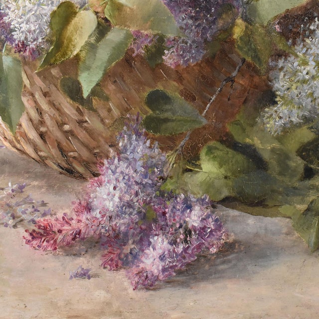 Auguste Kind, Lilac Flowers, 1890s, Oil on Canvas, Framed For Sale - Image 8 of 12