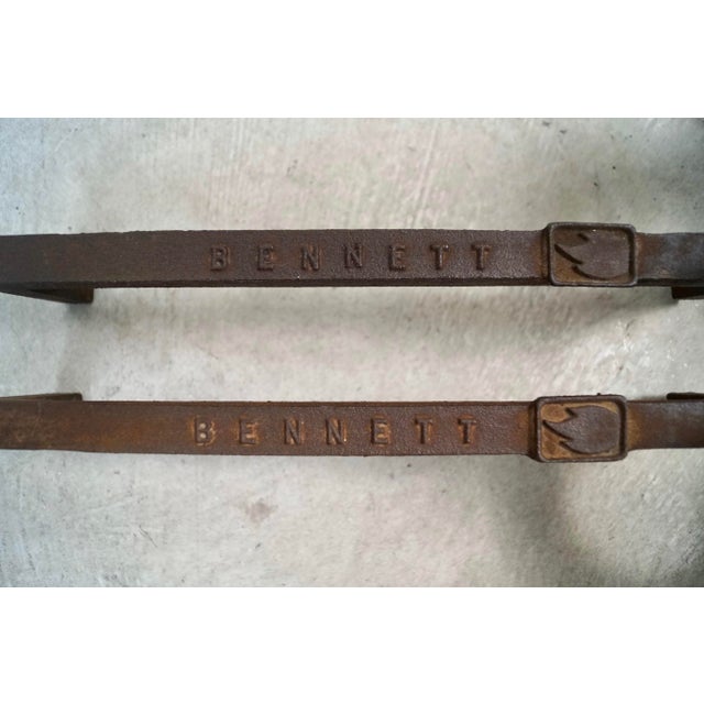 1930’s Solid Brass & Iron Andirons by Bennett - A Pair For Sale - Image 12 of 12