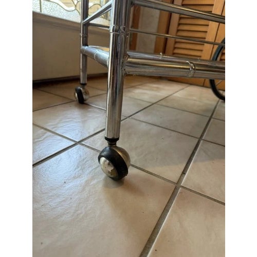Chrome Italian Faux Bamboo Mid Century Modern MCM Smoked Glass Bar Cart For Sale - Image 12 of 12