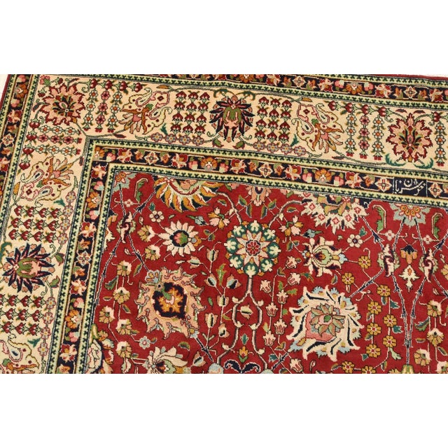 Textile Tabriz Rug 10'2'' X 12'8'' Red Wool Vintage Traditional Hand-Knotted Carpet For Sale - Image 7 of 15