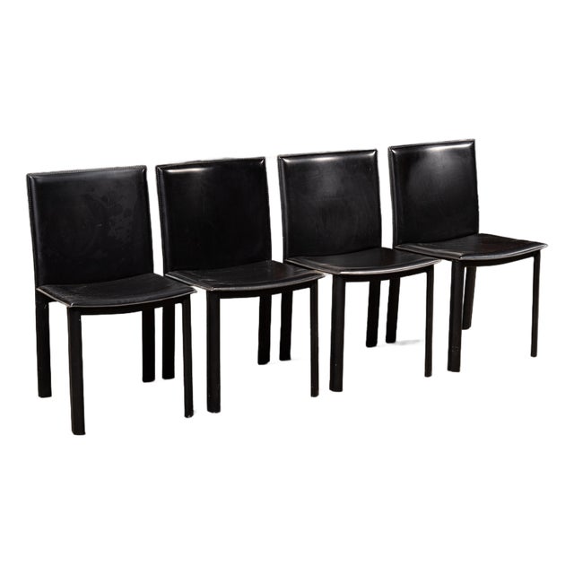 Late 20th Century Postmodern Black Leather Dining Chairs — Set of Four For Sale