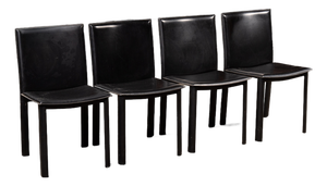 Late 20th Century Postmodern Black Leather Dining Chairs — Set of Four