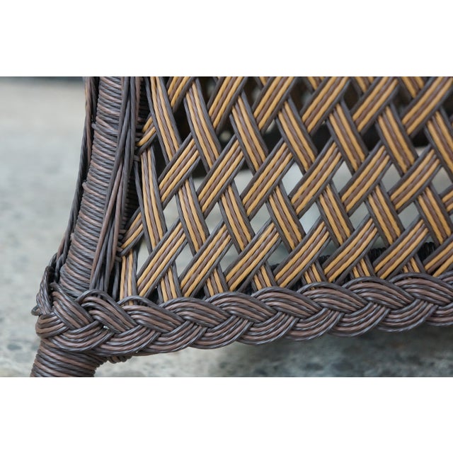 Lloyd Flanders Oval Wicker Coffee Table Two Tone Patio Table With Glass Top Boho For Sale - Image 11 of 18