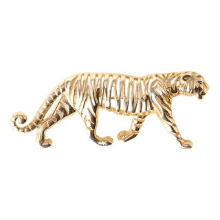 Mid 20th Century Estate Modernist Tiger Brooch 14k Yellow Gold For Sale