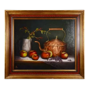 Dirk Foslien "Still Life With Pitcher Kettle and Fruit" Oil Painting on Canvas
