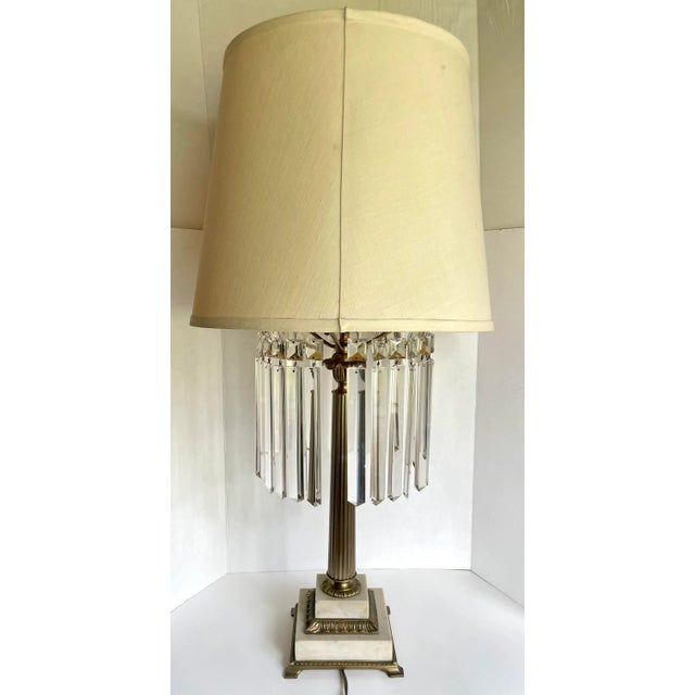1950s 1950s Hollywood Regency Crystal Brass and Marble Statement Lamp For Sale - Image 5 of 12