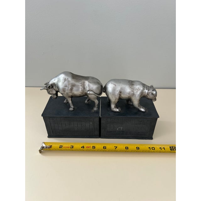 Vintage Bull & Bear Stock Market Bookends, Silver-Tone Metal For Sale - Image 14 of 15