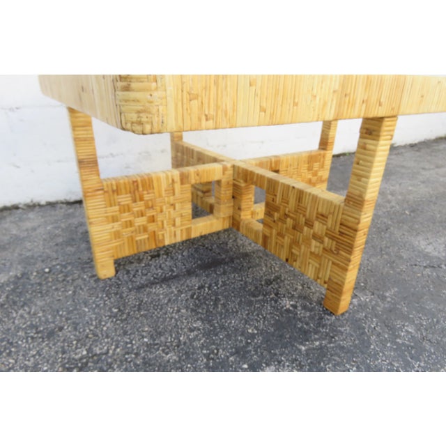 Dimpos Hollywood Regency Bamboo Glass Top Coffee Table and 4 Nesting Stools 6116 For Sale - Image 9 of 18