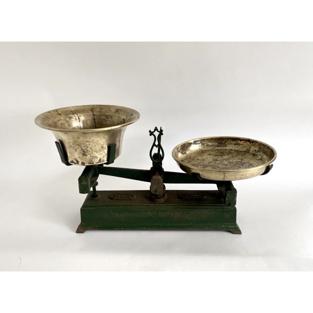 Metal European Rustic Cast Iron Balance Scale W/ Original Brass Pans For Sale - Image 7 of 12