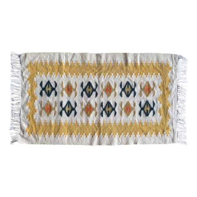 Handmade Yellow and Cream-White Flat-Weave Tapestry, Vlasti, Greece, 1970s For Sale