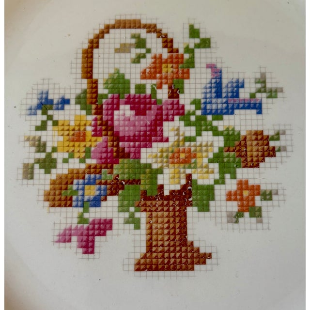 Ceramic Vintage Trompe L’oeil Needlepoint "Victory Basket” Cake Plate by Salem China Co. For Sale - Image 7 of 8