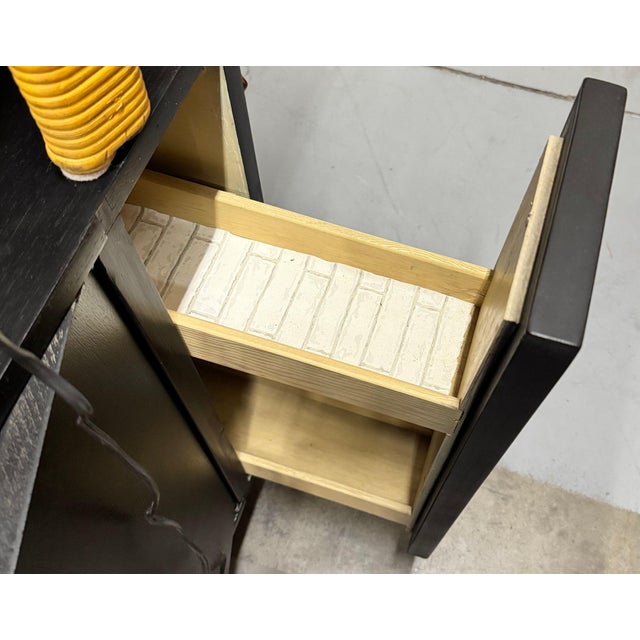 Mid Century James Mont Styled Black Lacquered & Glass Bar Cabinet & Tv Stand For Sale - Image 11 of 12