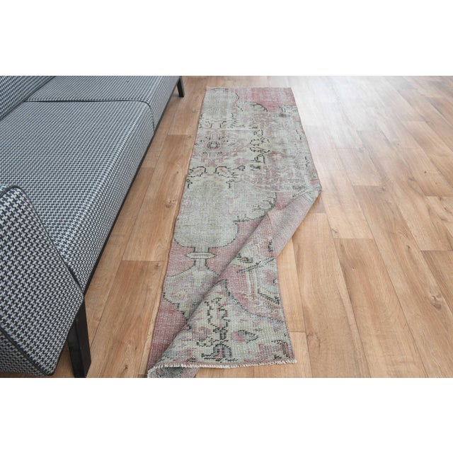 1970s Vintage Handmade Wool Cotton Pink Runner Rug For Sale - Image 4 of 11