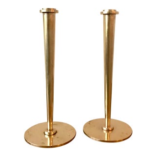 Danish Style Brass Candlesticks - A Pair