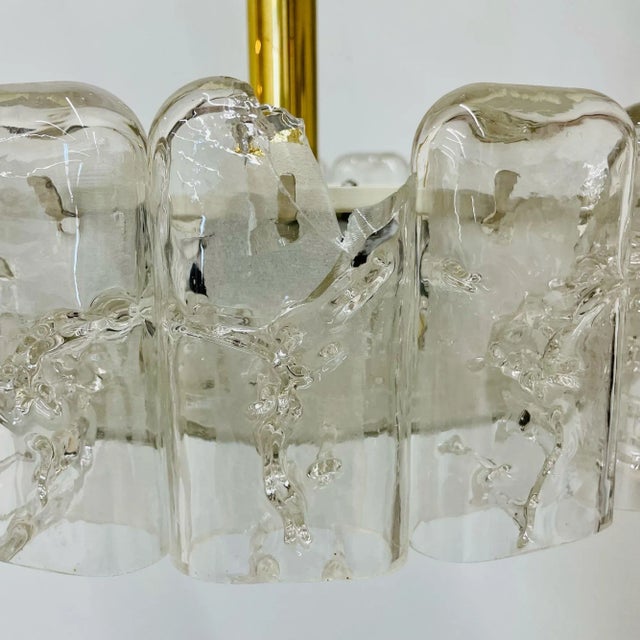 Small Circular German Mid-Century Modern Ice Glass Chandelier / Pendant, 1970s For Sale - Image 10 of 12