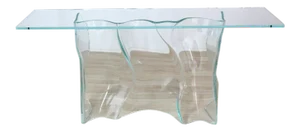 Modern Free Form Molded Glass Wave Pattern Console Table