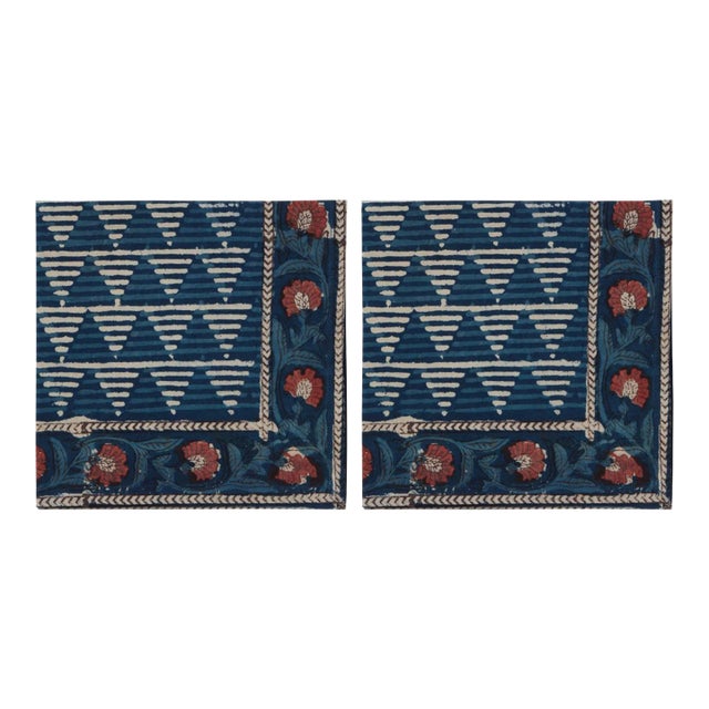 Delta Indigo/Brick Red Napkins - a Pair For Sale