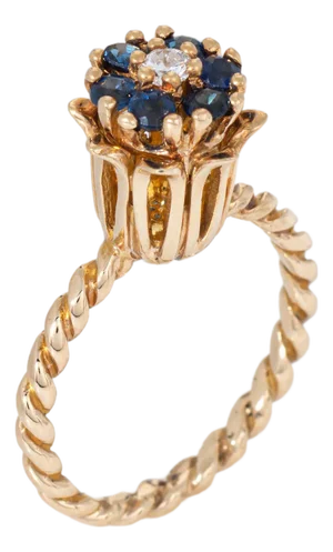 Sapphire Diamond Tulip Ring Sz 6 Vintage 10k Yellow Gold Stacking Band Jewelry