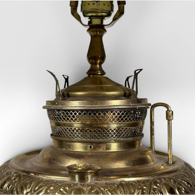 Late 19th Century Antique Thomas B Adams and Sons Electrified Brass Oil Lamp For Sale - Image 5 of 13