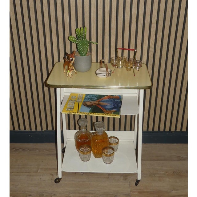 Vintage Side Table with Shelf on Wheels, 1950s For Sale - Image 9 of 11