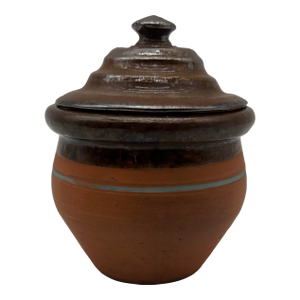 A Antique Folk Art Small Redware Crock With Lid, by Stahl's Pottery, Powder Valley, Pa, Circa 1930's