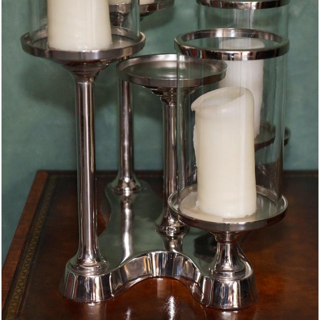 Nickel and Glass 5-Light Hurricane Candleholder Centrepiece from Colmore For Sale - Image 9 of 18