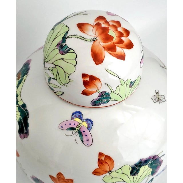 Ceramic Ginger Jar Phoenix Birds Butterflies & Lotus Flowers For Sale - Image 7 of 12