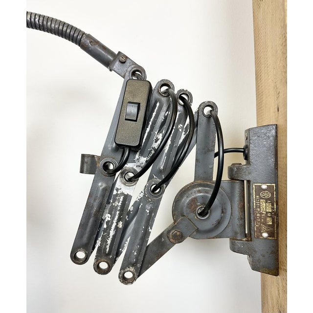 Industrial Scissor Wall Lamp in Grey from Elektroinstala, 1960s For Sale - Image 4 of 15