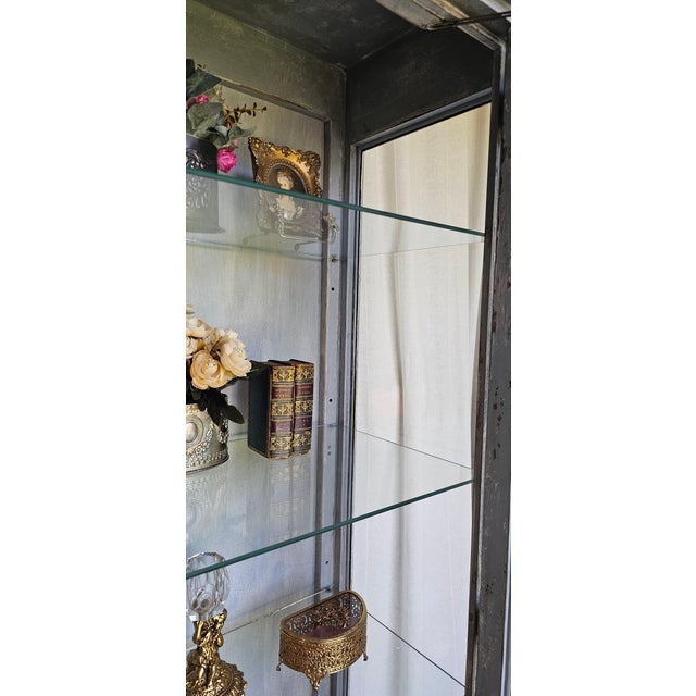1930s Vitrine Cabinet, French Bluish Display Cabinet/ Case, Cracked / Peeling Finish For Sale - Image 17 of 18