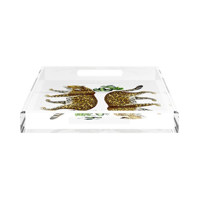 Leopard Seeing Double White Acrylic Rectangle Decorative Tray, Large For Sale In Miami - Image 6 of 9