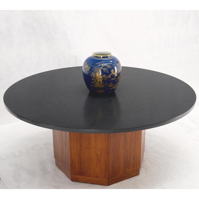 Octagonal Oil Walnut Base Round Slate Top Mid-Century Modern Coffee Table For Sale - Image 9 of 10